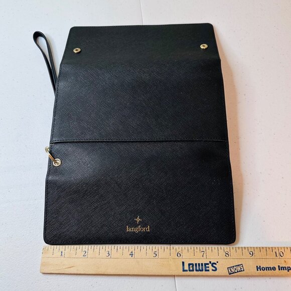 Langford Saint Jasmine Saffiano Black Wristlet Tri-fold Wallet With Gold Accents - Picture 3 of 15